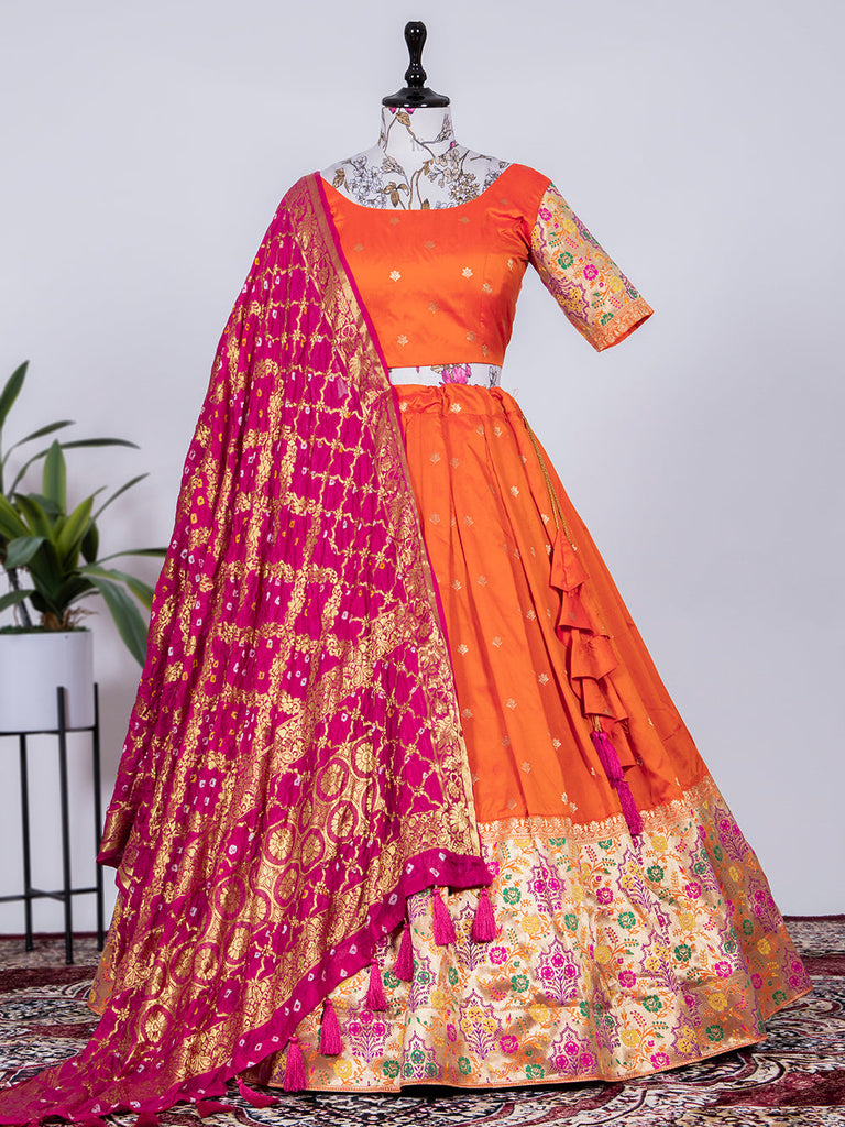 Pink & Orange Pink & Orange Embroidered Lehenga Choli With Dupatta by ZAYAH  for rent online | FLYROBE