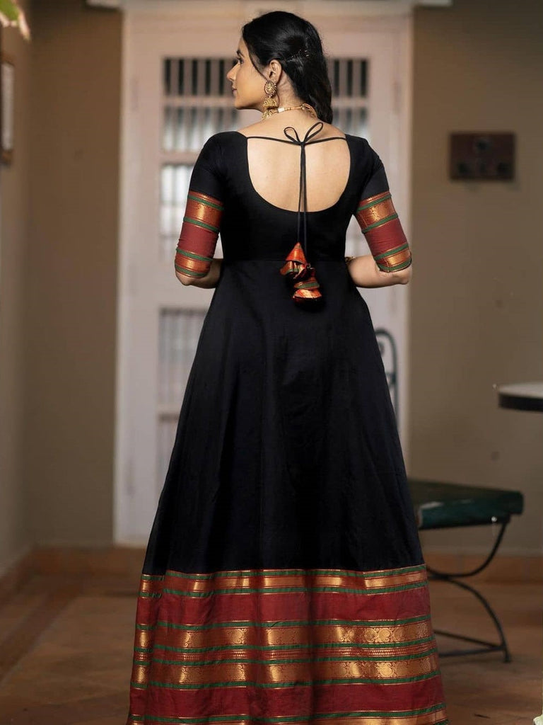 Black color weaving zari work jacquard silk Gown Clothsvilla