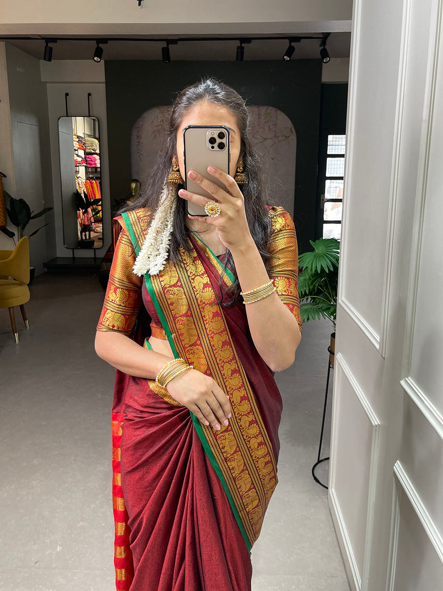 Maroon Zari Woven Saree main image 0