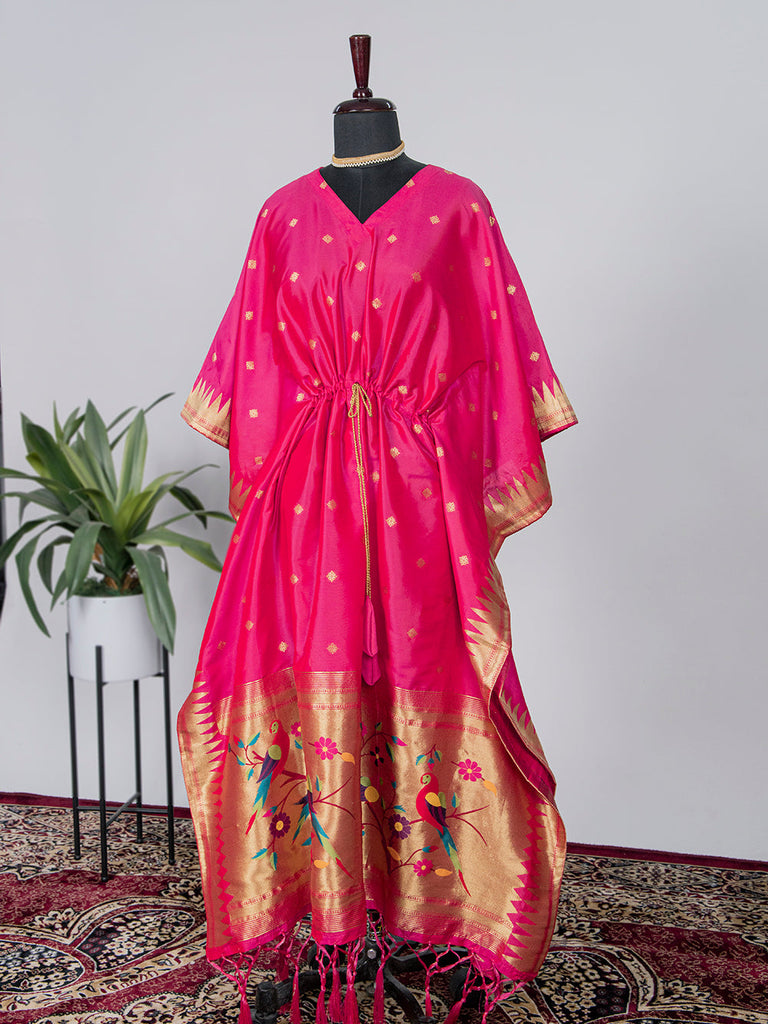 Pink Color Weaving Zari Work Jacquard Paithani Kaftan Clothsvilla