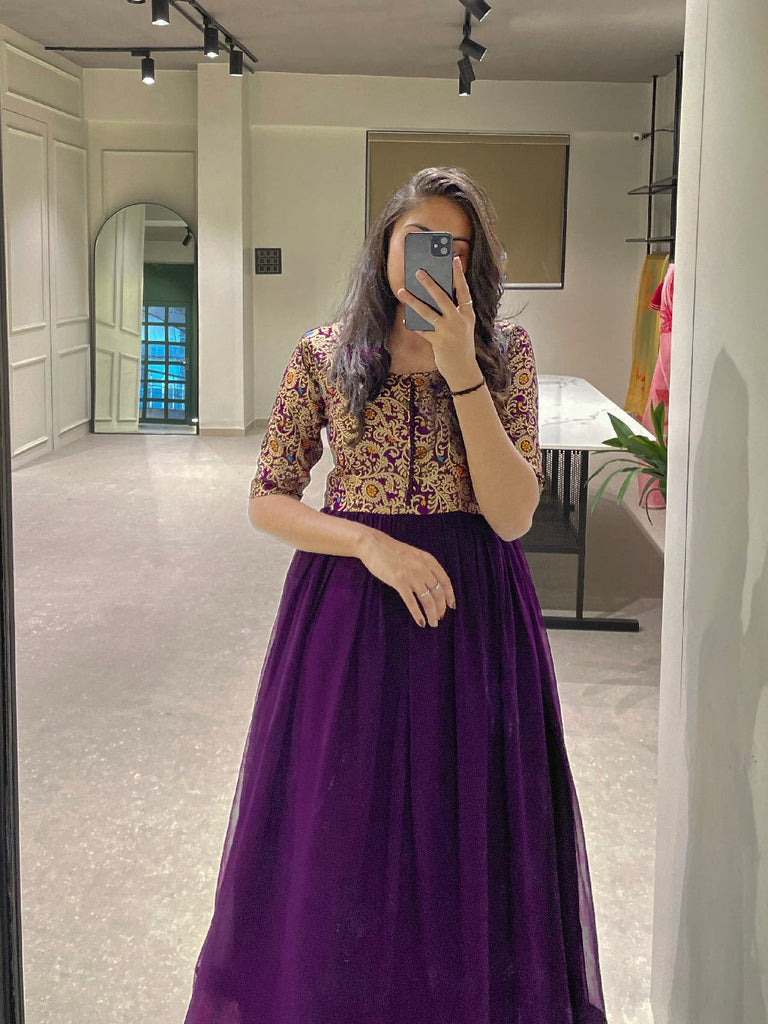 Purple Color Weaving Zari Work Georgette Gown Clothsvilla