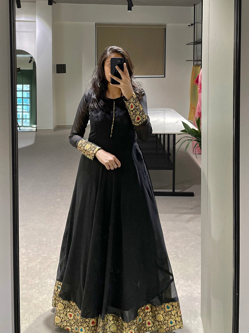 Black Color Weaving Zari Work Rangoli Silk Gown Dress Clothsvilla