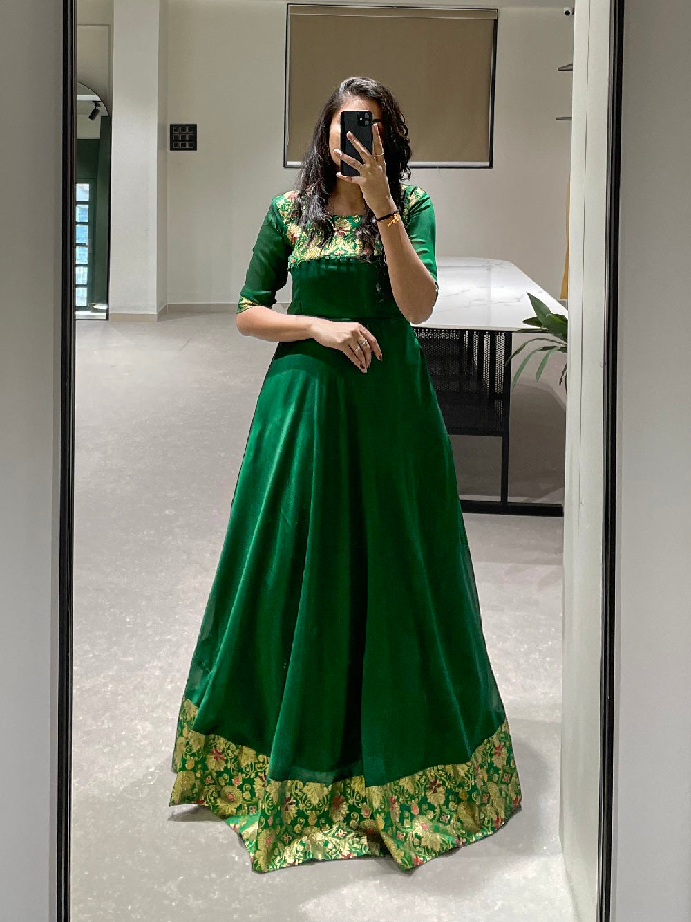 Green Color Weaving Zari Work Rangoli Silk Gown Clothsvilla