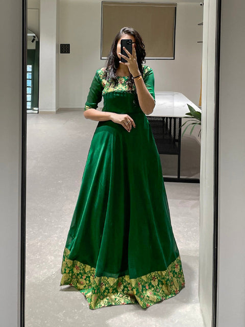 Green Color Weaving Zari Work Rangoli Silk Gown Clothsvilla Main image