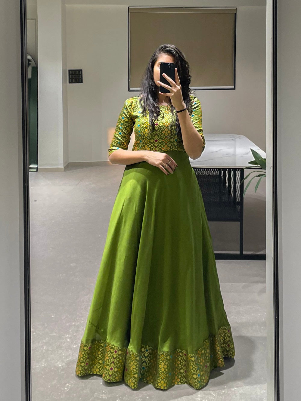 Parrot Color Weaving Zari Work rangoli Silk Gown Clothsvilla