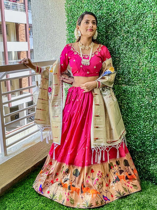 Rani Pink Color Jacquard Silk Pethani Lehenga Choli Set Clothsvilla
