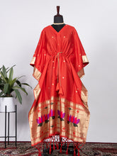 Load image into Gallery viewer, Red Color Weaving Zari Work Jacquard Paithani Kaftan Dress Clothsvilla