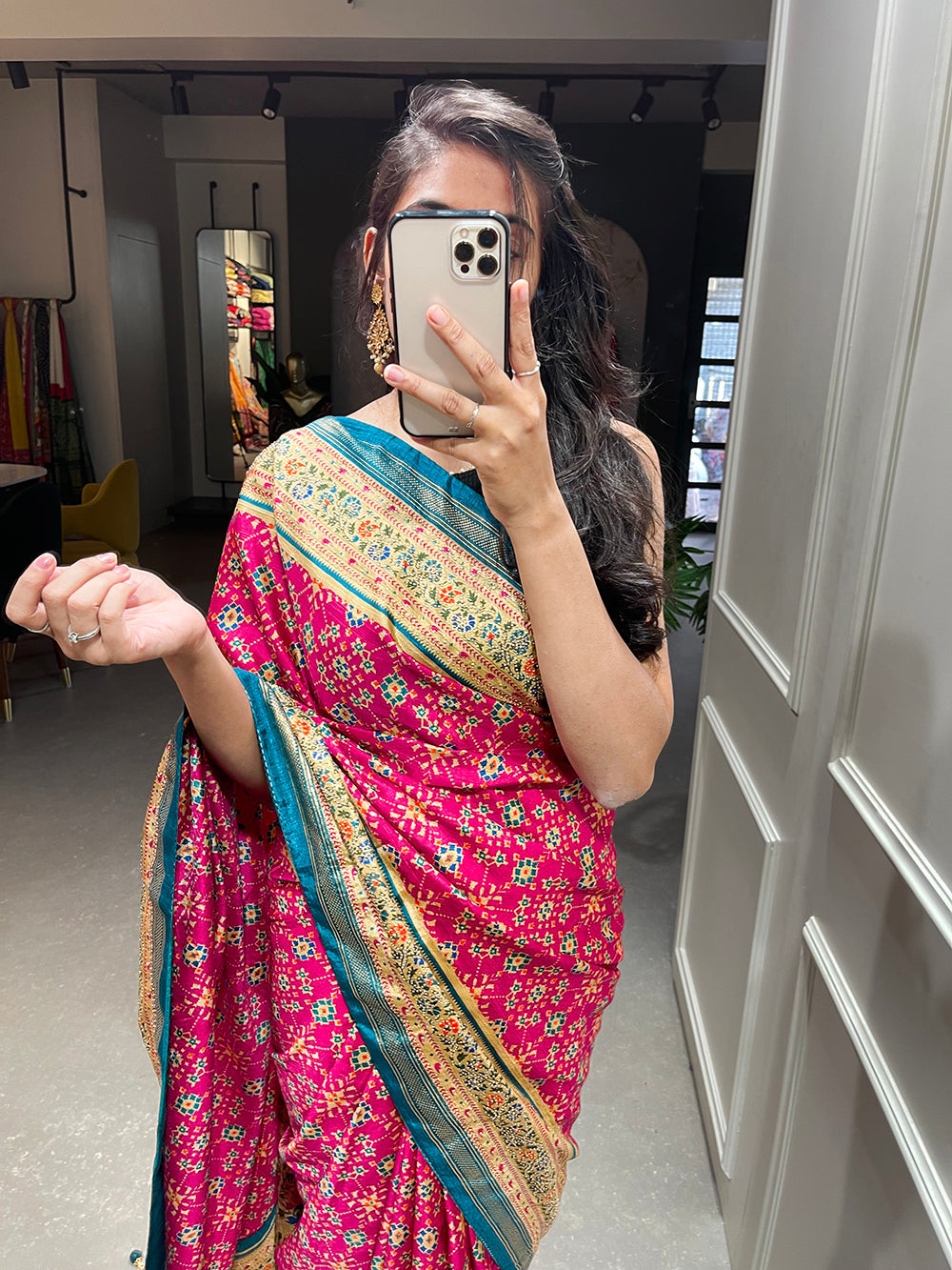 Pink Color Foil Printed And Stone Work Dola Silk Saree Clothsvilla