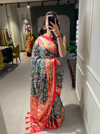 Green Color Patola Paithani Printed with Foil Work Dola Silk Saree Clothsvilla