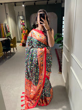 Load image into Gallery viewer, Green Color Patola Paithani Printed with Foil Work Dola Silk Saree Clothsvilla