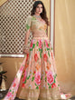 Load image into Gallery viewer, Peach Color Digital Print With Sequins Embroidery Work Crushed Chinon Lehenga Choli ClothsVilla.com