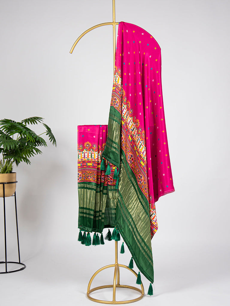 Pink Color Digital Printed Gaji Silk Dupatta Clothsvilla