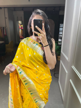 Yellow Color Zari Weaving Work Pure Viscose Saree Clothsvilla
