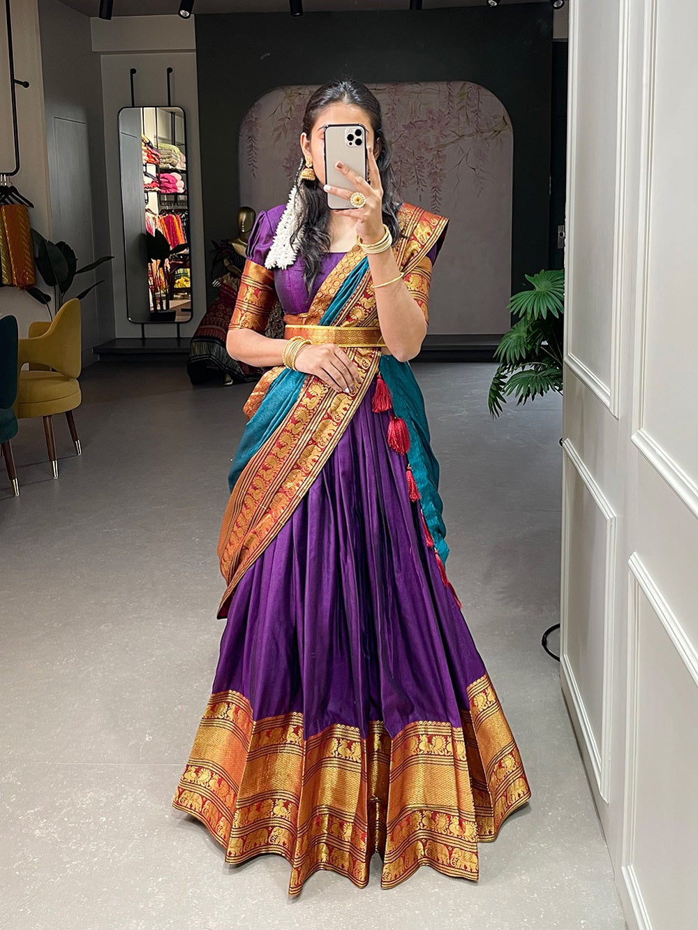 Purple Color Zari Weaving Work Narayan Pet Cotton Hyderabadi Lehenga Choli Clothsvilla