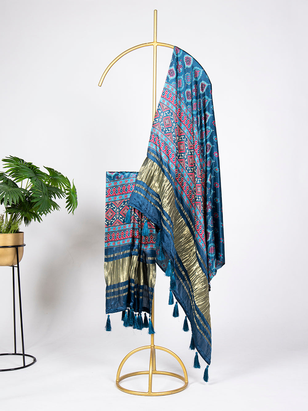 Teal Color Digital Printed Gaji Silk Dupatta ClothsVilla.com