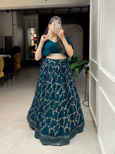 Load image into Gallery viewer, Teal Color Sequins And Thread Embroidery Work Crushed Georgette Co-Ord Set Lehenga Choli ClothsVilla