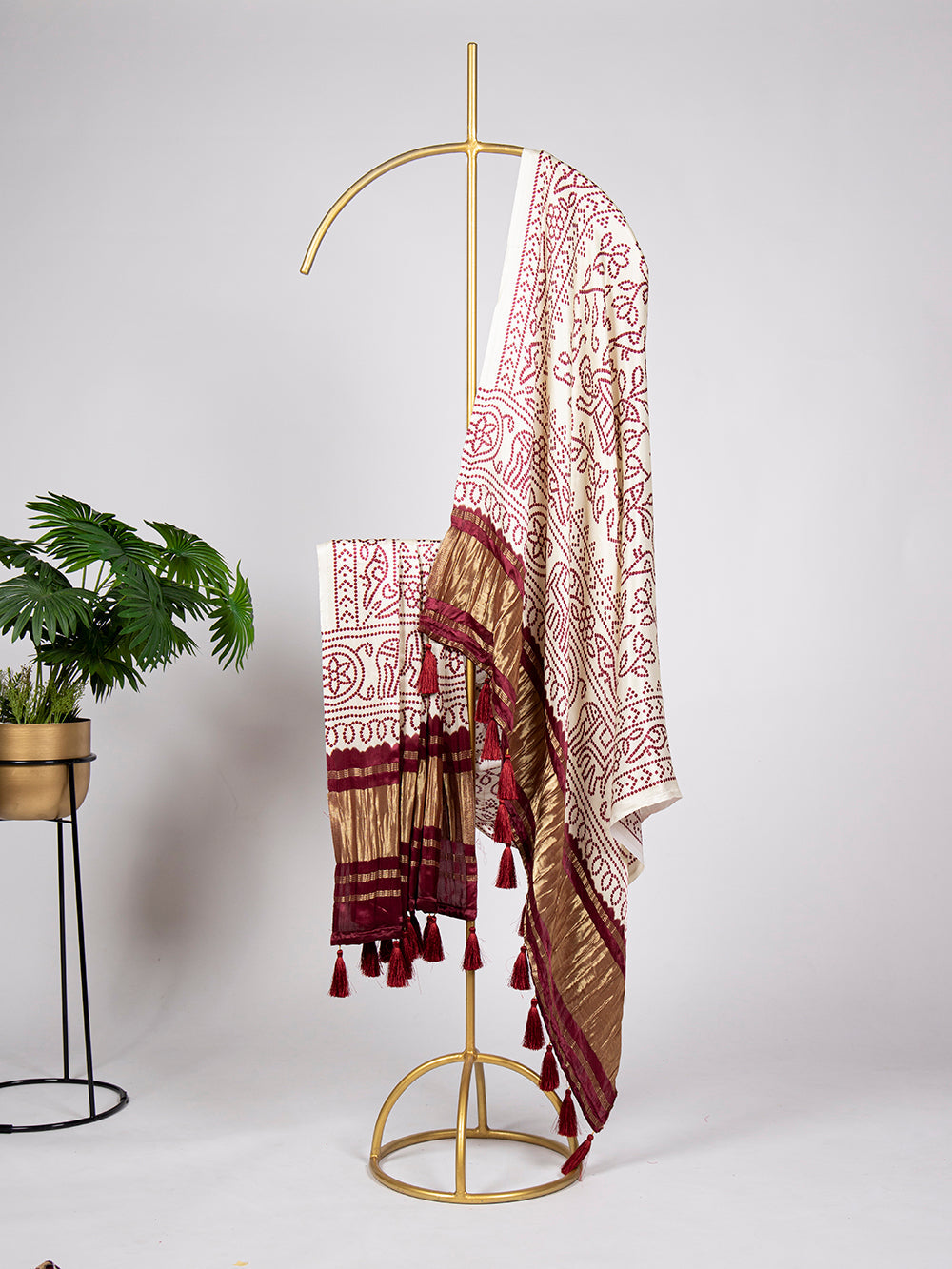 White Color Digital Printed Gaji Silk Dupatta ClothsVilla