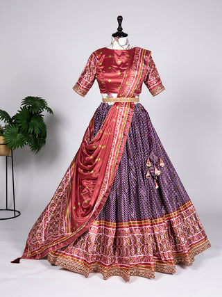 Wine Color Haydrabadi Patola Print and Sequins Embroidery Chinon Lehenga Choli ClothsVilla.com