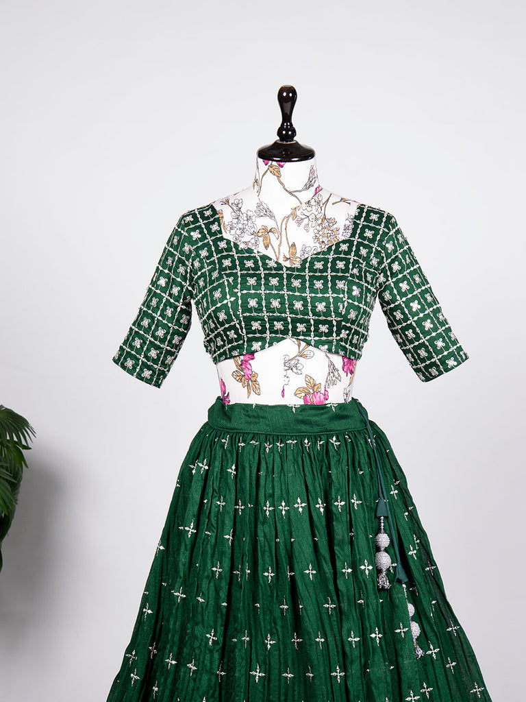 Green Color Sequins Embroidery Work Neem Silk Lehenga Choli ClothsVilla.com