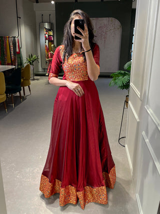 Maroon Color Weaving Work Rangoli Silk Gown Dress Clothsvilla