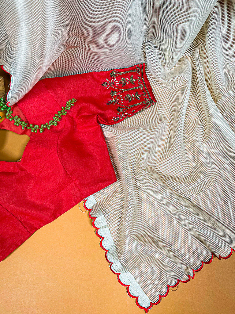 Red Color Arca Work Manipuri Tussar Saree Clothsvilla