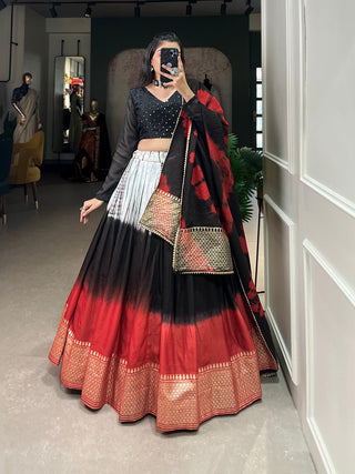 Black Color Shibori Printed With Zari Weaving Work Chanderi Lehenga Choli Clothsvilla