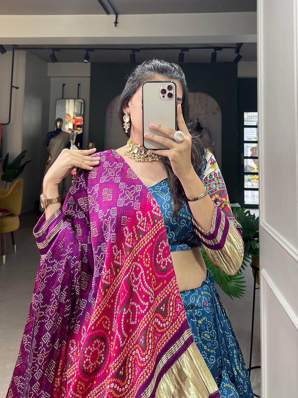 Blue Color Digital Printed With Lagadi Patta Gaji Silk Lehenga Choli Clothsvilla