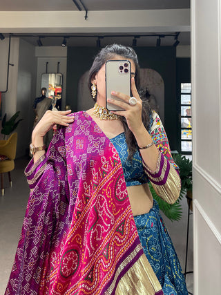 Blue Color Digital Printed With Lagadi Patta Gaji Silk Lehenga Choli Clothsvilla