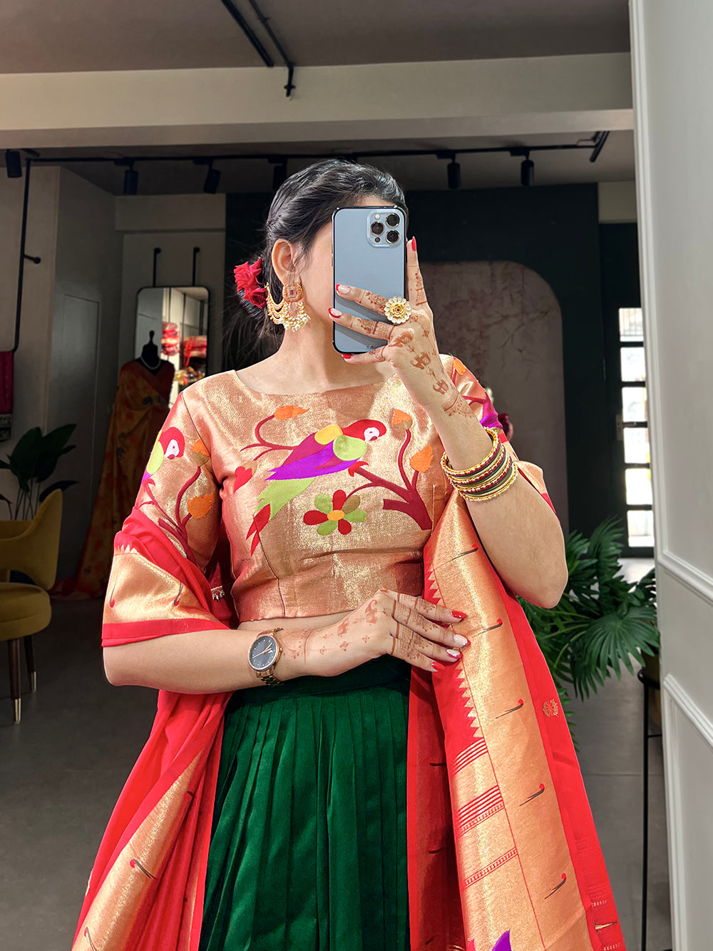 Green Color Plain With Paithani Lace Border Vichitra Silk Lehenga  Choli Clothsvilla