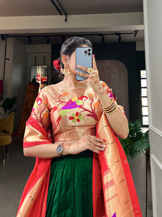Green Color Plain With Paithani Lace Border Vichitra Silk Lehenga  Choli Clothsvilla
