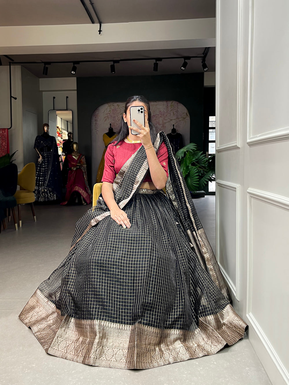 Black Color Zari Weaving Work Organza Lehenga Choli ClothsVilla.com