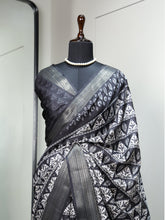 Load image into Gallery viewer, Black Color Printed With Zari Border Dola Silk Saree Clothsvilla