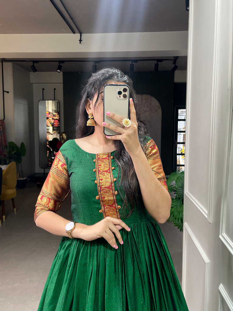 Green Color Zari Weaving Work Narayan Pet (Cotton) Dress Clothsvilla