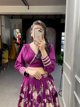 Load image into Gallery viewer, Wine Color Thread And Sequins Embroidery Work Georgette Co-Ord Set Lehenga Choli ClothsVilla.com