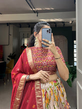 Load image into Gallery viewer, Red Color Floral And Patola Printed With Foil Work Tussar Silk Indian Lehenga Choli Clothsvilla