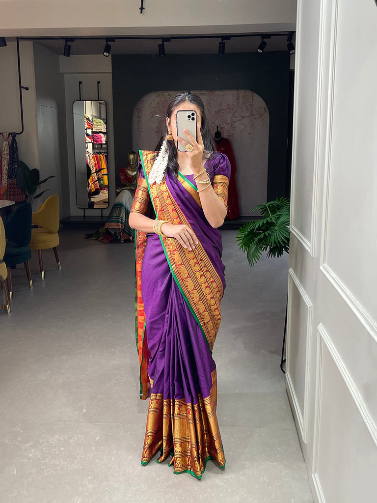 Purple Color Zari Weaving Work Narayan Pet Saree Clothsvilla