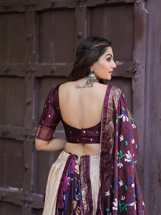 Wine Color Printed With Foil Work Dola Silk Lehenga Choli ClothsVilla.com