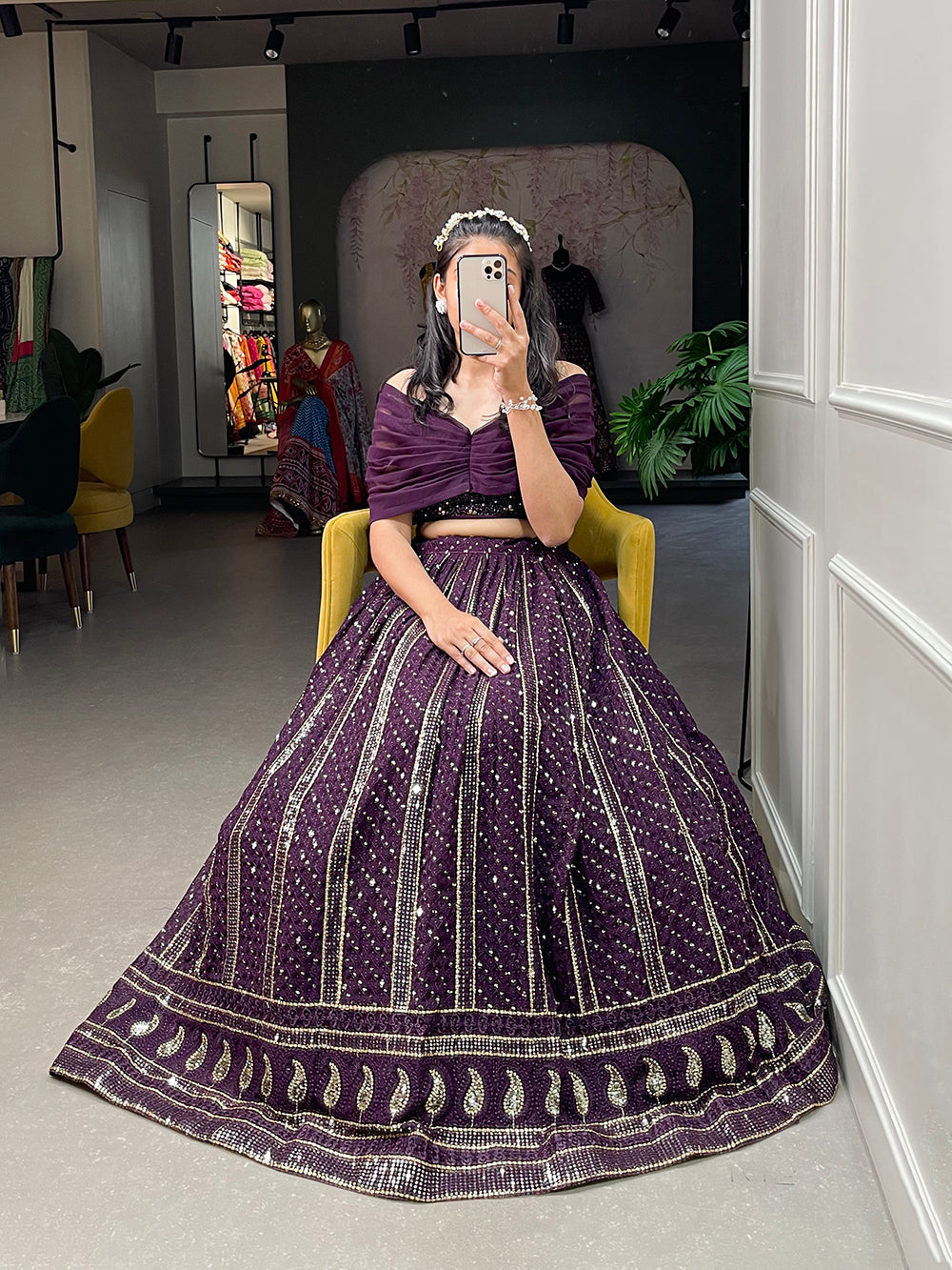 Wine Color Sequins and Embroidery Thread Work Georgette Co-Ord Set Lehenga Choli ClothsVilla.com