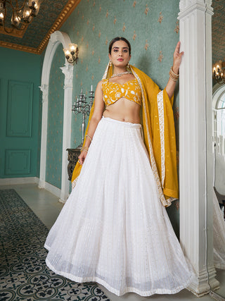 White Color Sequins Embroidery Georgette Lehenga Choli Clothsvilla