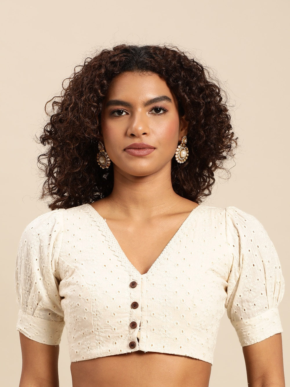Off White Color Lucknowi Work Cotton Ready Made Blouse Clothsvilla