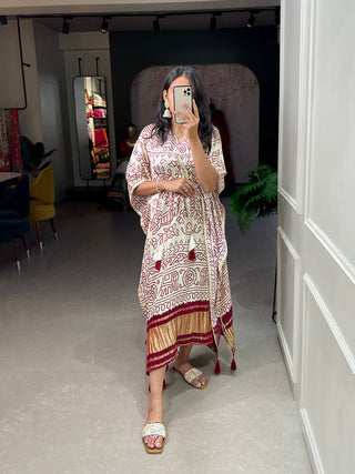 White Color Bandhej Print With Gotta Patti Lace Border Gaji Silk Kaftan ClothsVilla.com