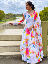 Load image into Gallery viewer, White Color Digital Floral Printed Georgette Gown Clothsvilla