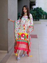 Load image into Gallery viewer, White Color Digital Printed Pure Gaji Silk Kaftan Dresses Clothsvilla