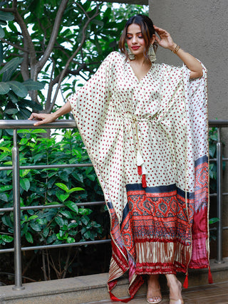 White Color Digital Print Pure Gaji Silk Kaftan Clothsvilla