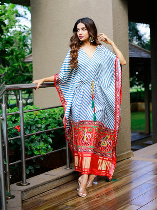 White Color Digital bandhej Printed Pure Gaji Silk Kaftan Clothsvilla