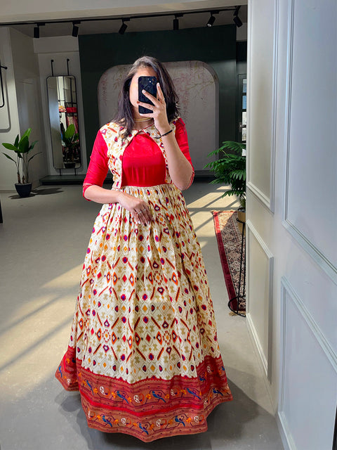 White Color Patola Paithani Printed And Foil Printed Dola Silk Dress Clothsvilla Main image
