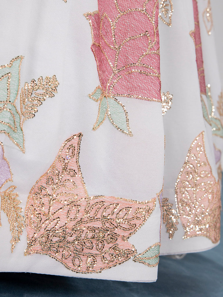 White Color Sequins And Thread Embroidery Work Georgette Lehenga Choli Clothsvilla