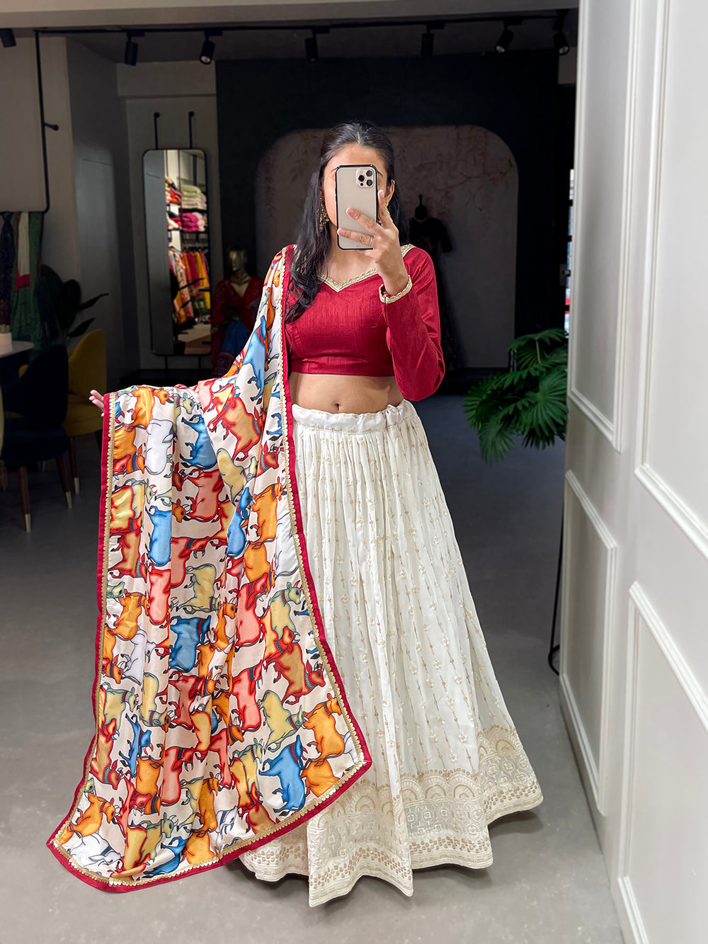 White Color Sequins And Thread Embroidery Work Georgette Lehenga Choli ClothsVilla.com
