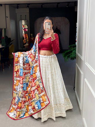 White Color Sequins And Thread Embroidery Work Georgette Lehenga Choli ClothsVilla.com