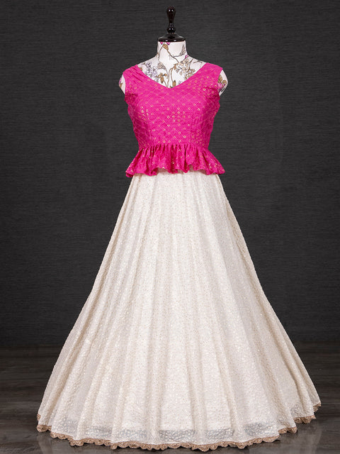 White Color Thread And Sequins Embroidery Work Georgette Lehenga Choli Clothsvilla Main image